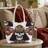 Japanese Samurai Skull Print Tote Bag Trendy Daily Casual Shoulder Bag for Outdoor Shopping