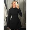 LYRIA Mini šaty bodycon na zip s dlouhým rukávem a kapsou, jednobarevný elegantní outfit, kancelářský streetwear, dámské podzimní zimní oblečení
