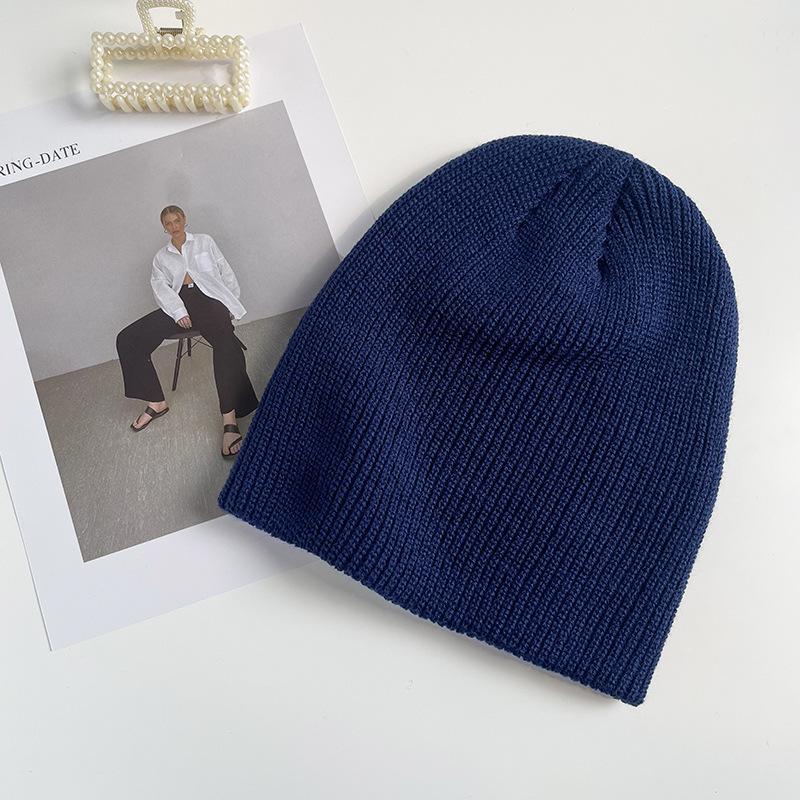 White Knitted Hat Women's Autumn and Winter Tide Fashion Versatile Solid Color Big Head Circumference Wool Pullover Hat Confinement Cold Hat