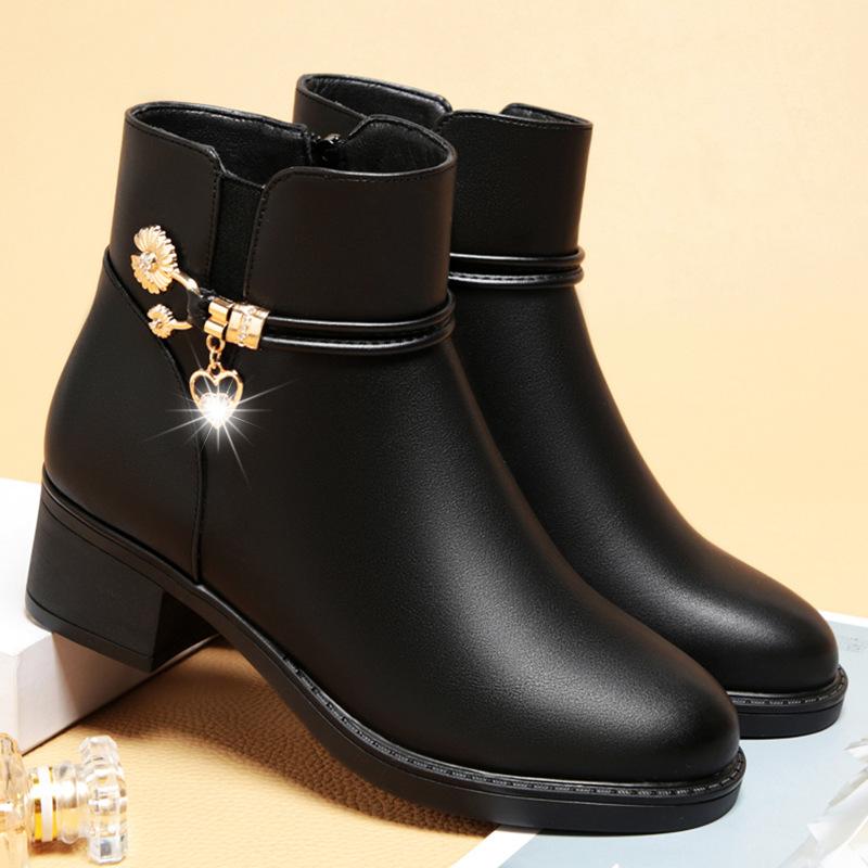 Fashion Women Boots 2024 Autumn/Winter Fashion Cotton Shoes Plus Velvet High Heeled Mom Ankle Boots Casual Comfort Warm Women Snow Boots