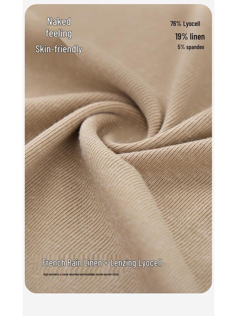 Dámské průsvitné tričko s dlouhým rukávem z lyocellu a lnu slim-fit s designem falešného dvoudílného vzhledu