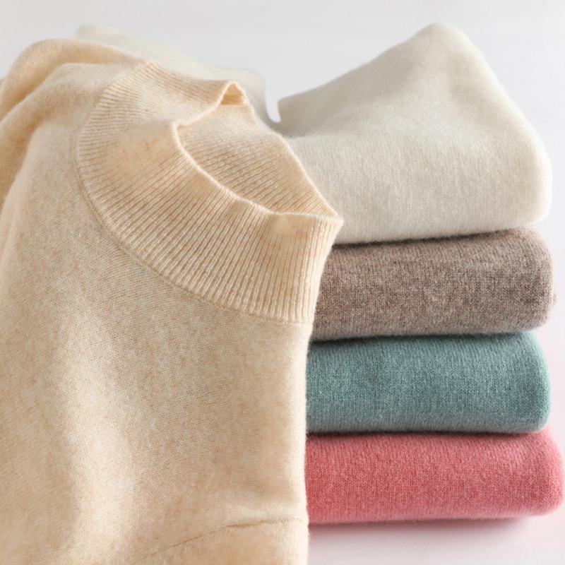 Half High Neck Sweater for Women Pullover Knitted Base Solid Color Loose Long Sleeved Sweater