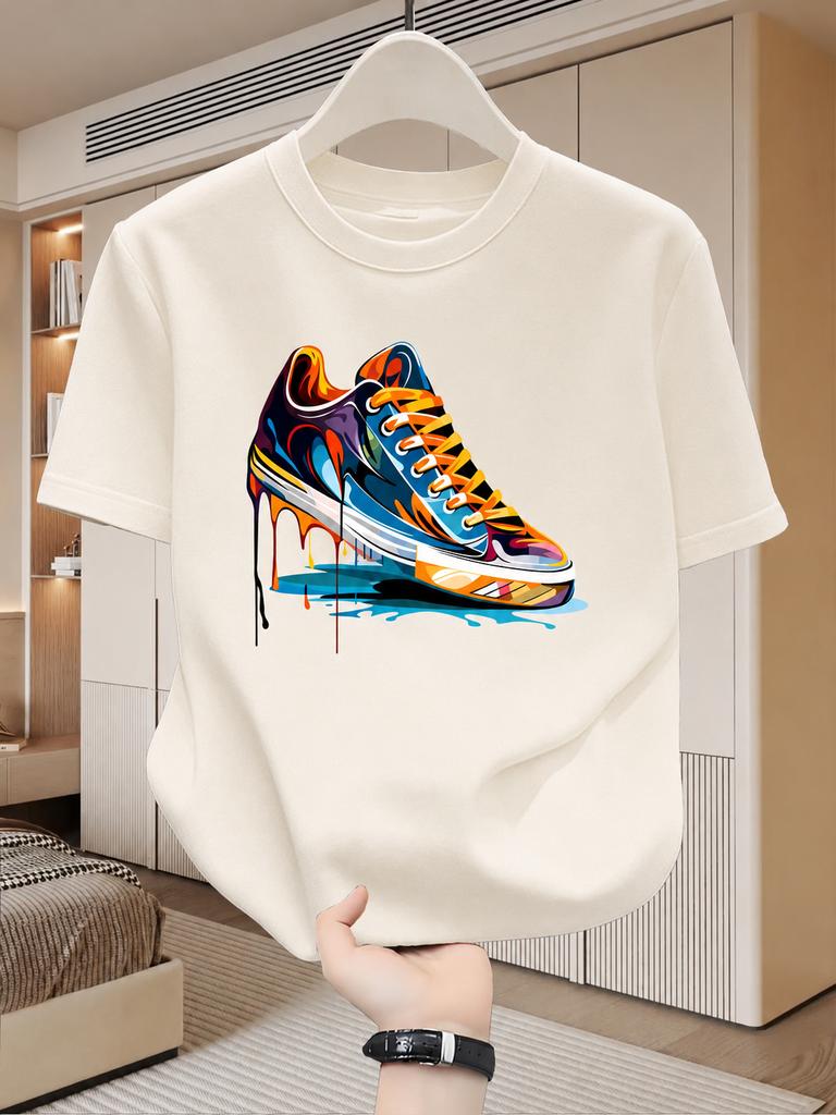 Summer Unisexs Cotton Casual Personalized Trendy Sneakers Graffiti Printed Round Neck Unisexs Clothing Unisexs Short Sleeve Tshirt