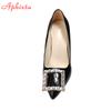 Fashion Aphixta New 10cm Thin Heels Shoes Women Pumps Wedding Party Official Leisure Crystals Luxury Buckle Black Super Big Szie 48