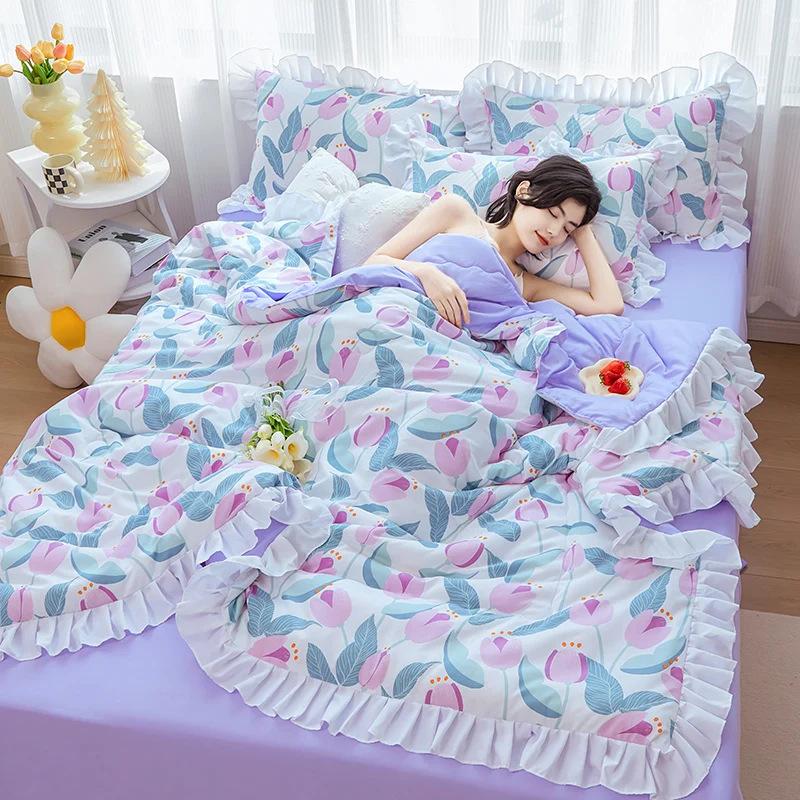 

Летнее прохладное одеяло, кружевное, смываемое водой, хлопковое летнее одеяло с кондиционером, 1/4 шт., одинарное или двойное тонкое одеяло, можно стирать в машине 220x240cm