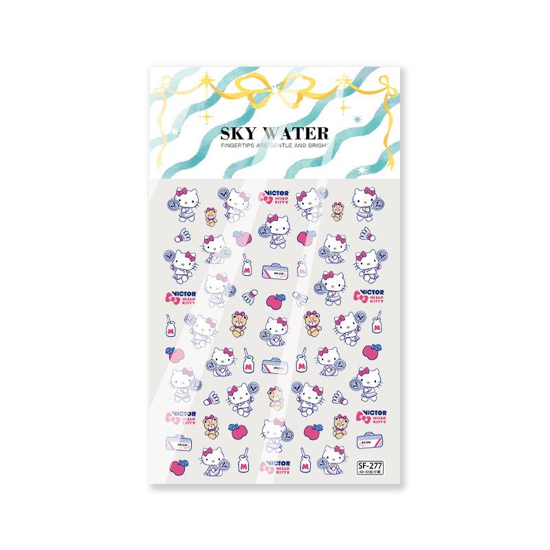 6D Embossed Cartoon Kitty Tennis Nail Art Stickers – Cute Sports Style Decor