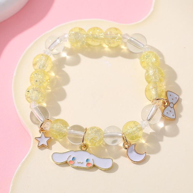 Sanrio Cinnamoroll Crystal Beaded Bracelet - Handmade Cartoon Gift for Female Students, Friends, and Couples.