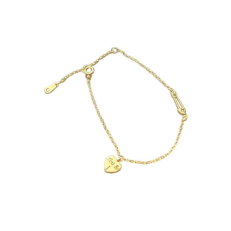 18K Gold-Plated Heart Tag Bracelet: S925 Silver, High-End, Versatile, Light Luxury Design for Women.