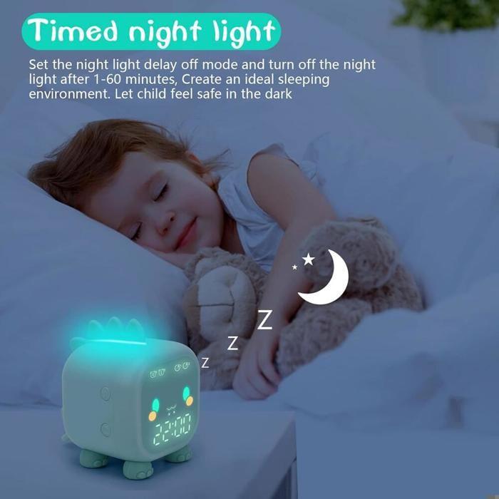 Green Digital Child's Alarm Clock NONE, USB Alarm Light, Child's Room Clock Integrated Night Light