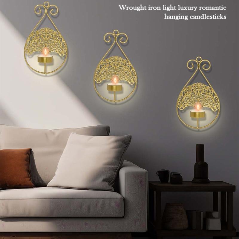 Iron Hanging Candle Sconce with Top Rings and Raised Tray, Decorative Feature for Entryways, Hallways, and Interior Areas
