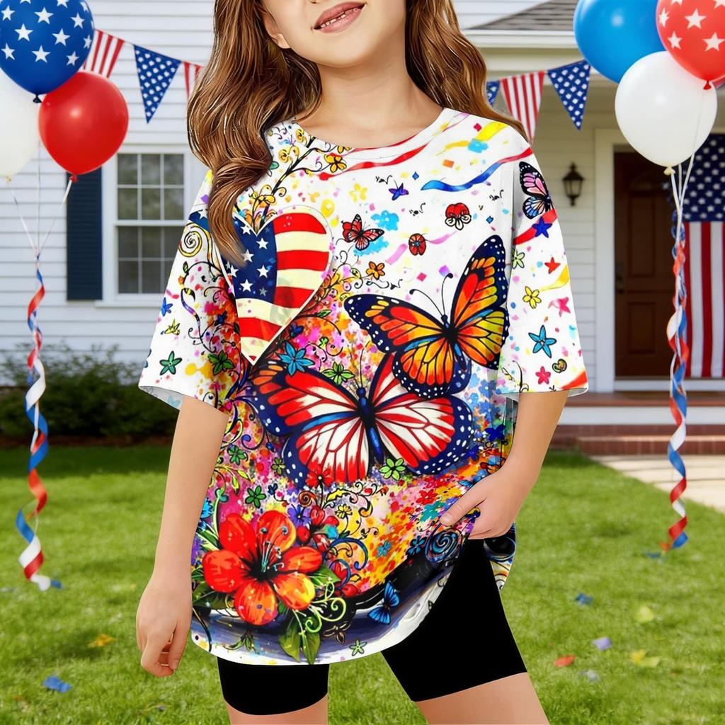 Kids Independence Day Print Round Neck Short Sleeve Casual T-shirt