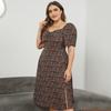 Plus Size Women Summer Floral Long Dress French Square Neck Waist Slit XL To 5XL