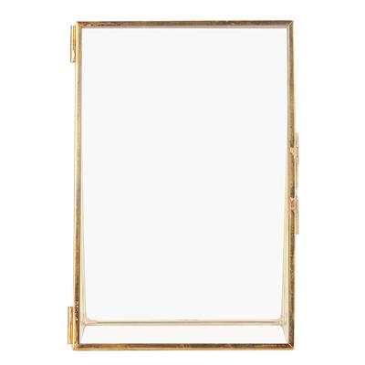 Cornice per foto da tavolo in metallo e vetro retrò in ottone con striscia di rame