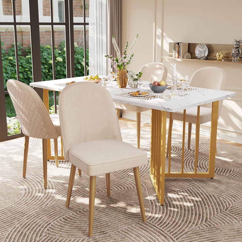 6 Dining Chairs, Modern Beige Velvet Dining Chairs, Gold Metal Legs, Fashionable and Comfortable, Suitable for Dining Room, Living Room and Study