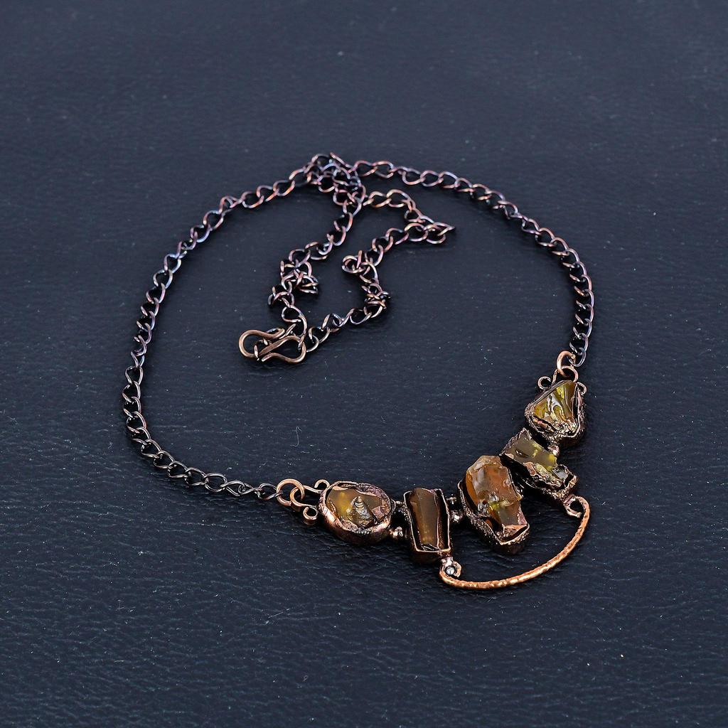 Smoky Topaz Jewelry, Handmade Gemstone Necklace, Copper Electroformed Necklace Antique Jewelry, Adjustable Chain Necklace, For Engagement Gift