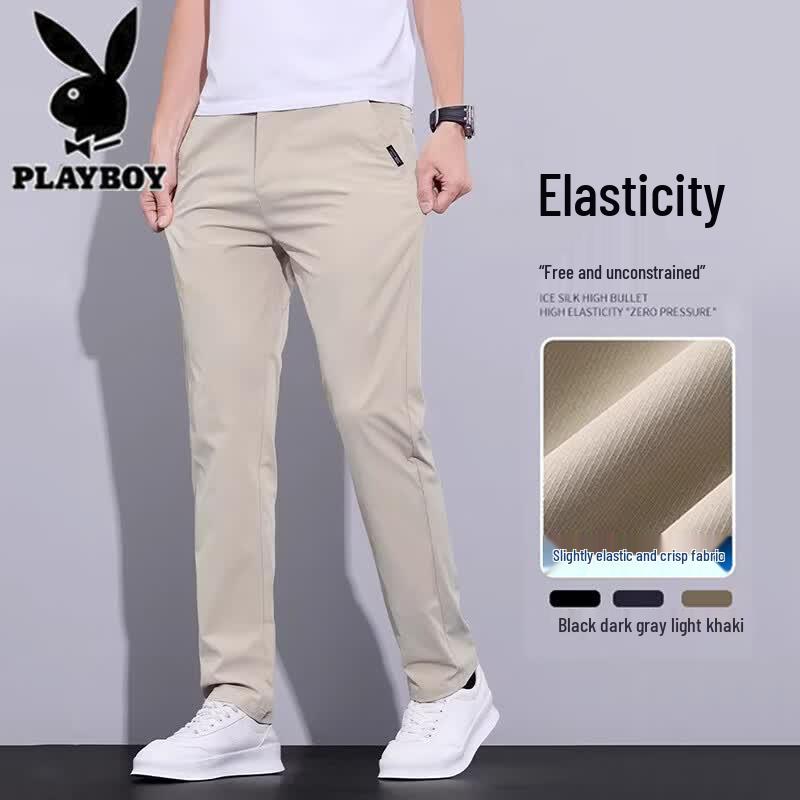 PLAYBOY Pantalon Décontracté Droit en Soie Glacée pour Homme