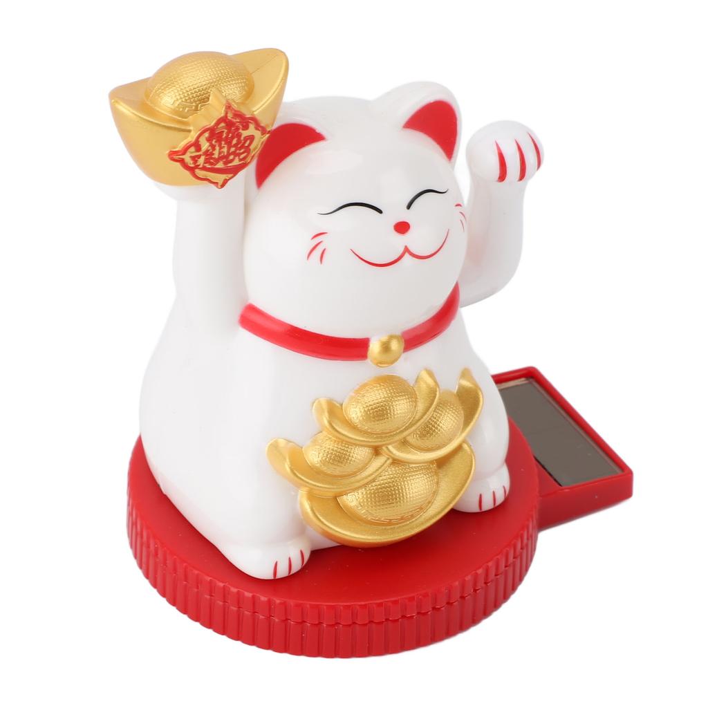 Solar Powered Lucky Cat Rotating Base Fortune Cat Statue for Car Dashboard Checkstand Desktop