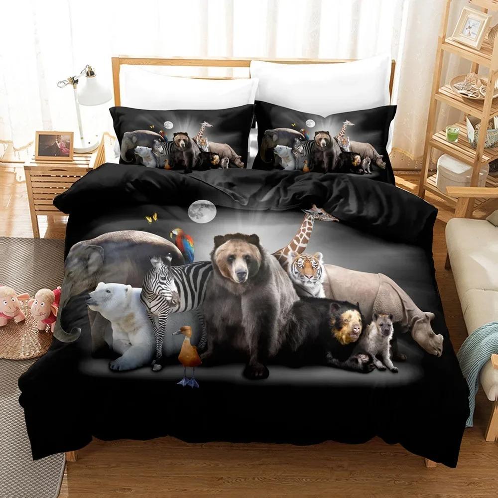 3D Elephant Bedding Set Queen Full Duvet Cover Sets Design Elephant Bedspread Black Wildlife Soft 2/3pcs Microfiber Quilt Cover