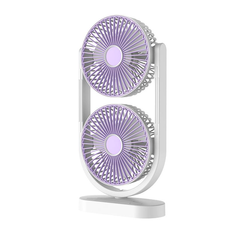 Silent USB Desktop Fan: Long-Lasting, Multi-Functional for Dorms, Offices, Students Dual Head with Light фиолетовый
