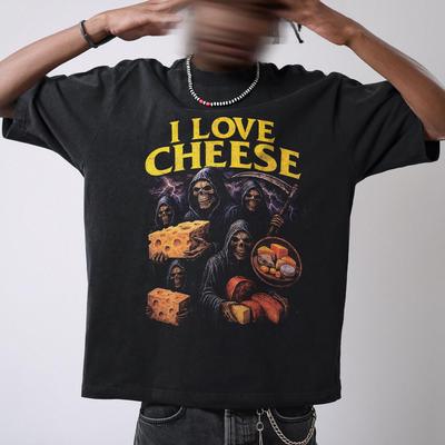 Funny Skeleton I Love Cheese TShirt Sarcastic Meme Graphic Tee Summer Mens and Womens Loose and Breathable Tshirt Top