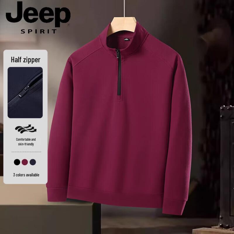 JEEP SPIRIT Men's Pure Cotton Half-Zip Stand-Collar Sweatshirt