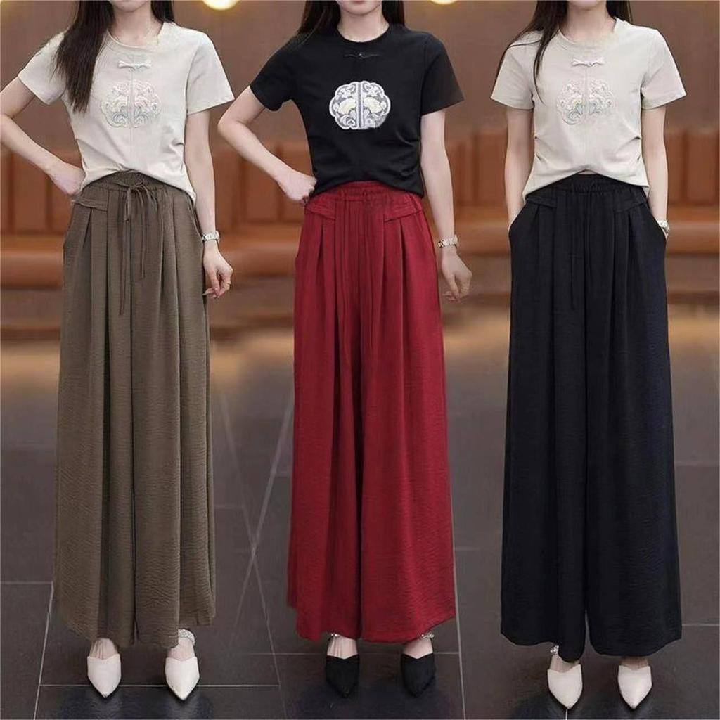 Women's Retro Drapey Wide-Leg Pants: Slimming, Elegant Straight-Leg Trousers for Spring/Summer 2025
