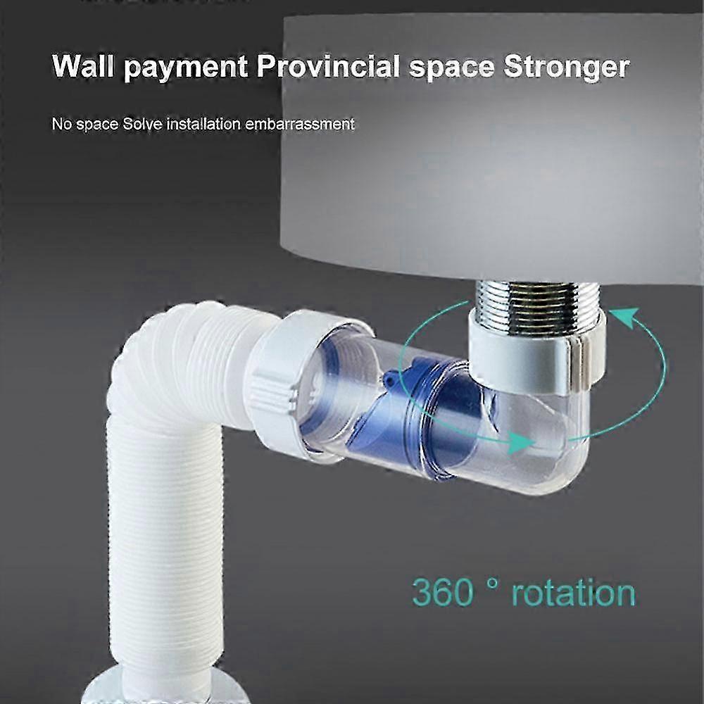 ABS Drain Hose Washbasin Corrugated Curved Pipe Bathroom Expandable Rotate Drain