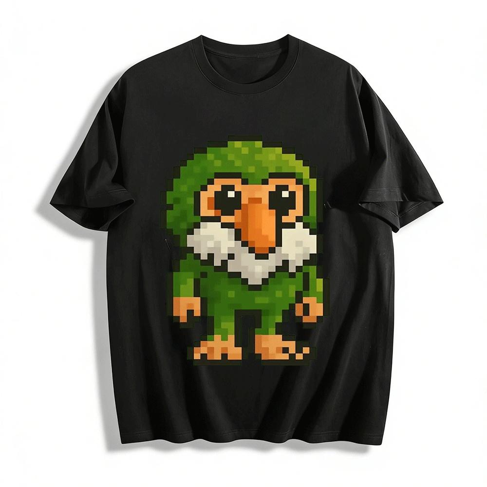 

Retro Pixel Style Green-Clad Big-Nose Old Man Print Casual T-Shirt Pure cotton T-shirt XXS