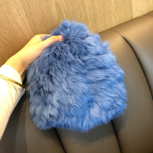 Rabbit Fur Hat Female Chuanxi White Fur Hat Fur Cold and Warm Plush Knitted Hat Cute Headgear Autumn and Winter