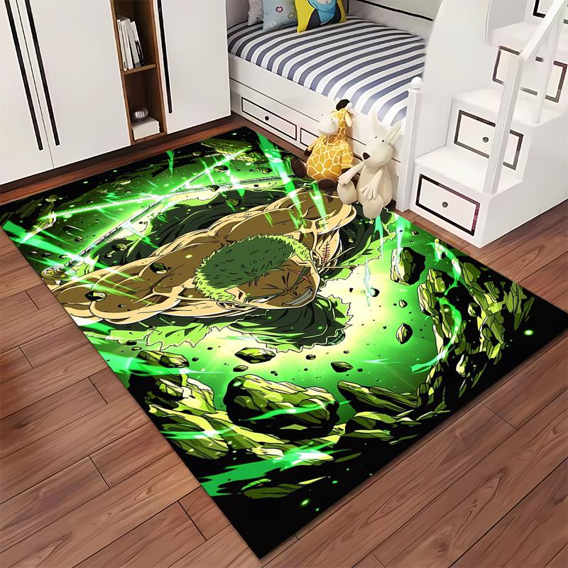 "Anime Style Green Aura Rug with Powerful Character Artwork Design" Suitable for Use As an Anti-slip for Living Room Bedroom Sofas