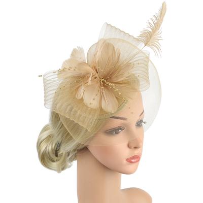 Vente chaude Headgear de mariée européen et américain Mode fleur à plumes Chapeau de fête de banquet Bandeau en maille Accessoires pour cheveux