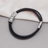 Mens Black Leather Cord Bracelet With Custom Engraved Letters Stainless Steel Beads Adjustable Woven Design Fathers Day Gift