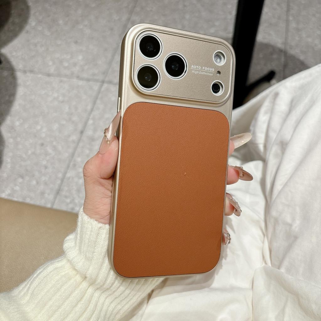 Leather Texture Soft Frame Phone Case For For Iphone 17Promax 16 1 14 Plus 13 12 11 Pro Max Glass HD Lens Frame Anti-fall Cover