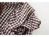 Plaid Women's Winter Casual Fashion Round Neck Long Sleeve Top with Ruffle Layers