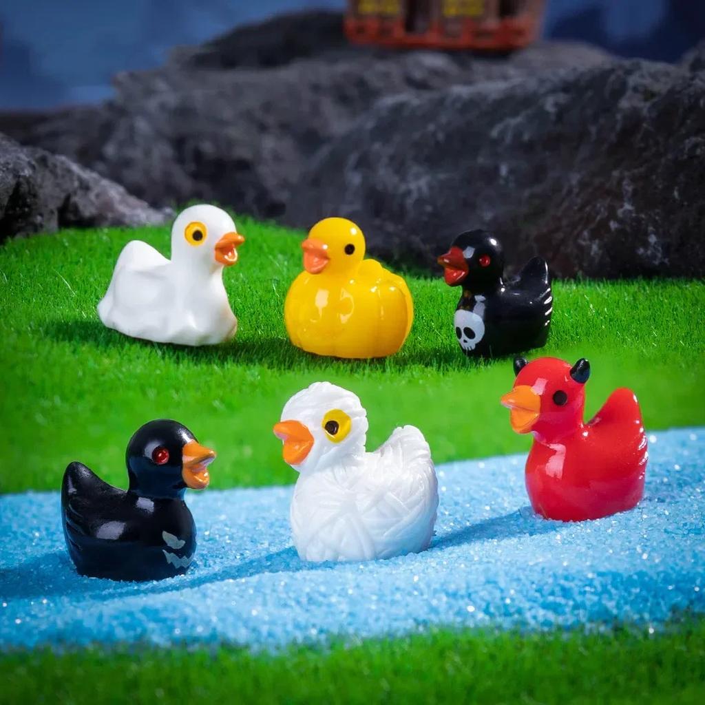 7Pcs Demon Ducks Mini Resin Halloween Ducks Miniatures, Diy Fairy Craft Micro Landscape Ornament Accessories Supplies