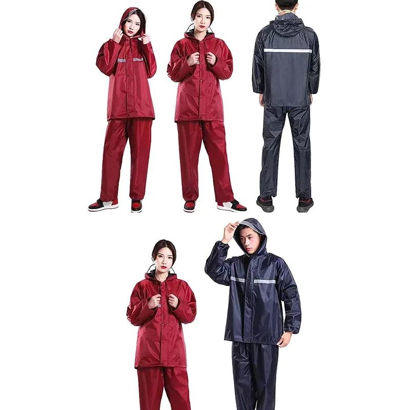 Women Men Outdoor Waterproof Rain Gear with Reflective Strip Hooded Coat & Pant Rain Suit
