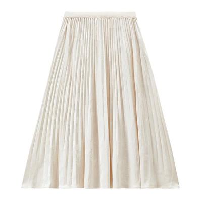 Shangdubila Elegant Pleated Jacquard A-Line Midi Skirt