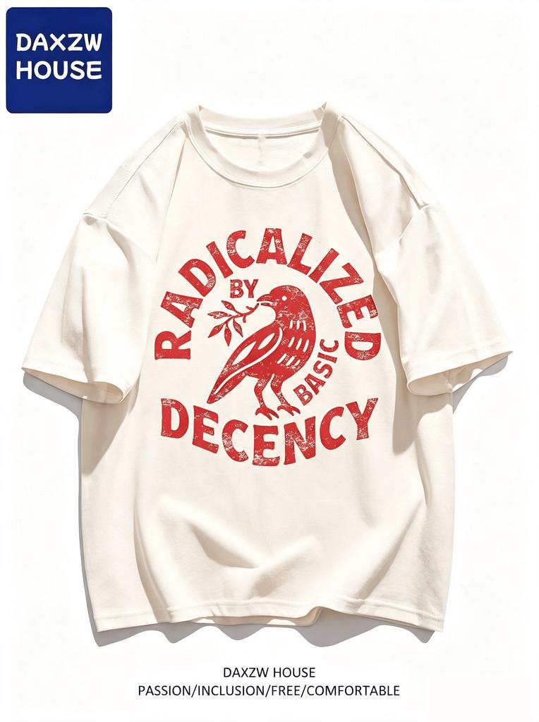 Unisex Vintage T-Shirt Lustiges radikalisiert durch grundlegende Anständigkeit Meme T-Shirt Unisex Streetwear Baumwolle Oversized T-Shirt Unisex Kurzarm