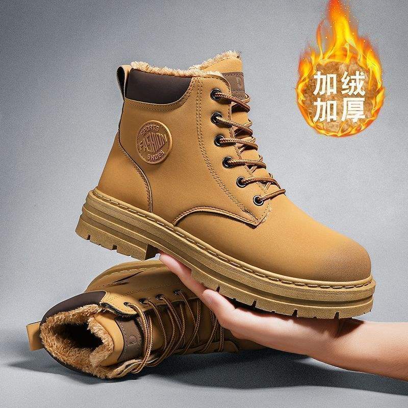 Martin Boots Men's Shoes Winter High-top British Tooling Rhubarb Boots Men's Thickened Cotton Shoes Velvet Warm Snow Boots