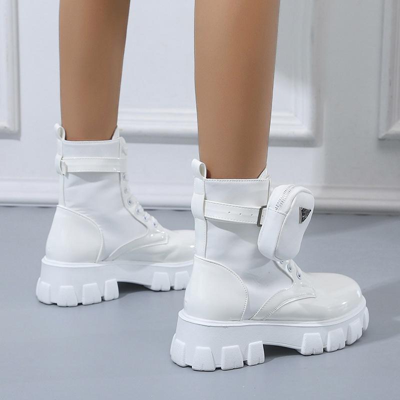 Dámská módní obuv Černá Punk Kotníková Platforma Motorkářské Martensky Šněrovací Mohutný Podpatek Spona Kapsa PU Kůže Boty
