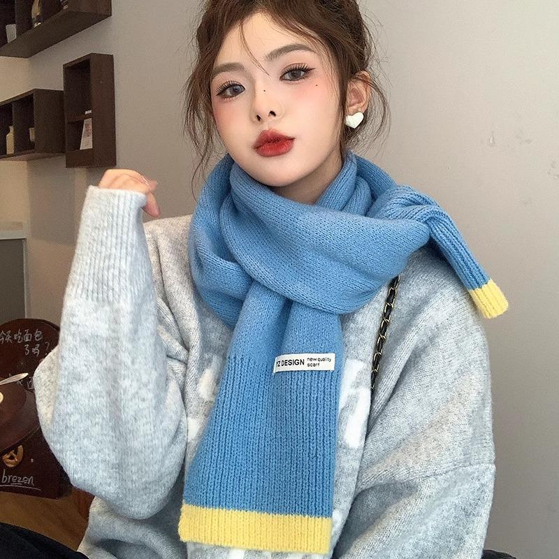 Autumn and Winter Atmosphere Contrasting Color Scarf Women's Winter Korean Knitted Wool Warm Fashion Versatile Scarf New