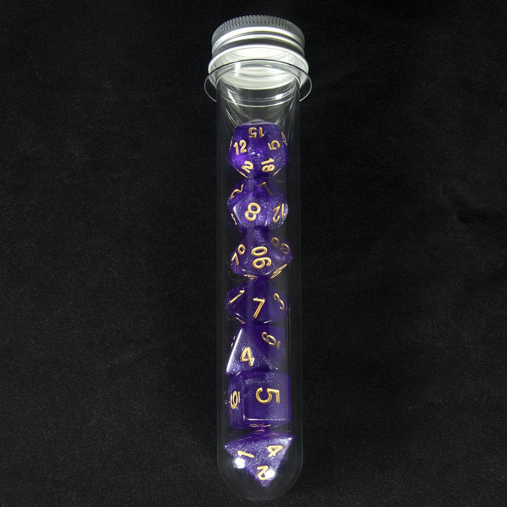 

Набор из 7 блестящих многогранных игральных костей DND, цифровые игральные кости с трубкой для ролевых игр D4, D6, D8, D10, D%, D12, D20, настольные игры для семейных вечеринок фиолетовый