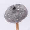 Wool beret women, mesh pearl pumpkin hat spring and autumn fashion British retro painter hat versatile