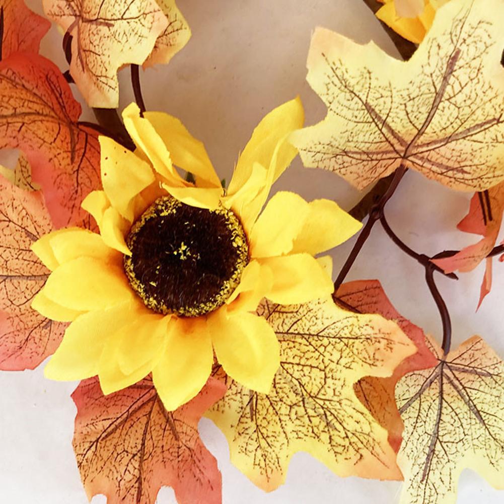 Artificial Maple Leaves Wreath With Berries Sunflowers Candle Rings For Farmhouse Fall Thanksgiving Wedding Centerpiece Table Door Decor