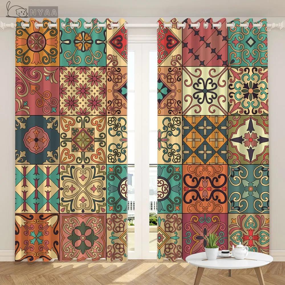 Custom Bohemian Ethnic Curtain Vintage Pattern Curtain Southeast Asia Living Room Bedroom Moroccan Characteristics Curtain 2PCS