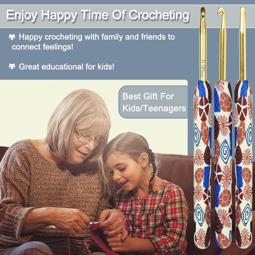 Coopay Complete Crochet Hooks Set for Beginners, 2.25mm-8mm Crochet Hook, Ergonomic Crochet Hooks for Arthritic Hands, Cute Animal Print Comfort Grip