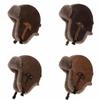 Vintage PU Leather Motorcycle Hat Thickened Windproof Trapper Hat Winter Warm Ear Protection Pilot Hat