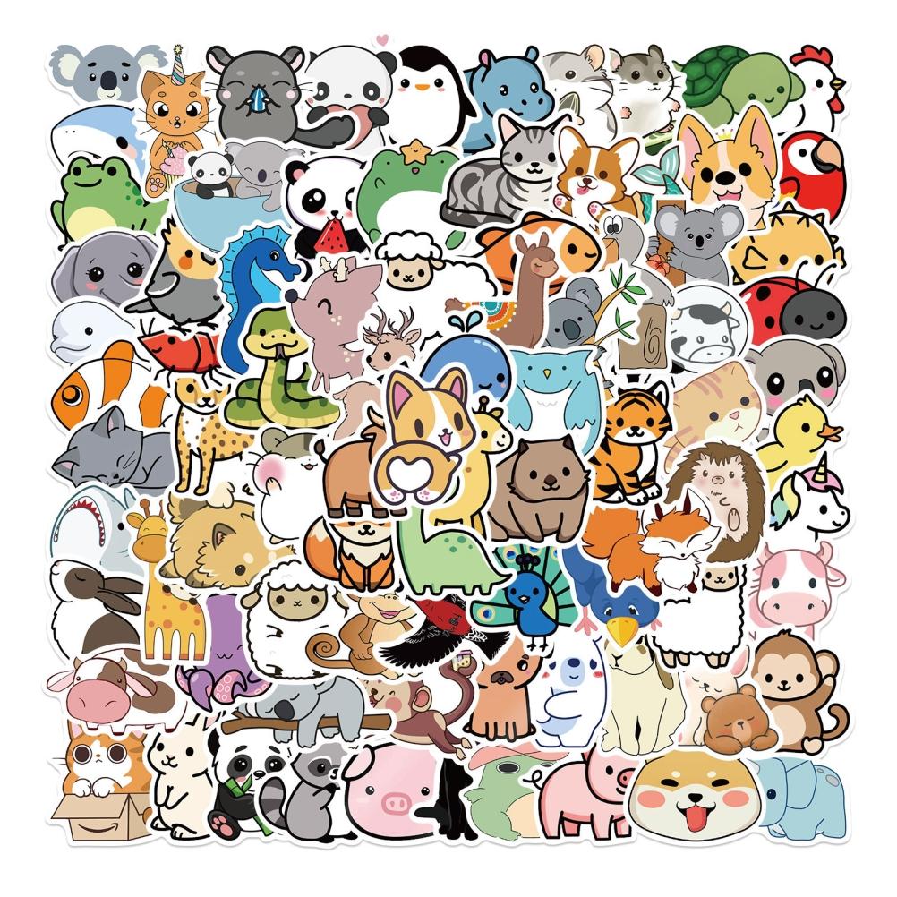 100Pcs Cartoon Animal Stickers Waterproof Cute Stickers for Laptop Phone Water Bottle Computer