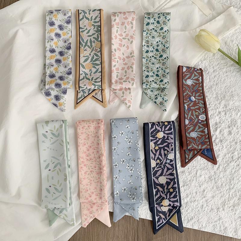 Silk Scarf, Long Strip, High-end New Multi-purpose Scarf, Pastoral Headband, Hair Ribbon Tied, Bag, Ribbon Decorative Belt.