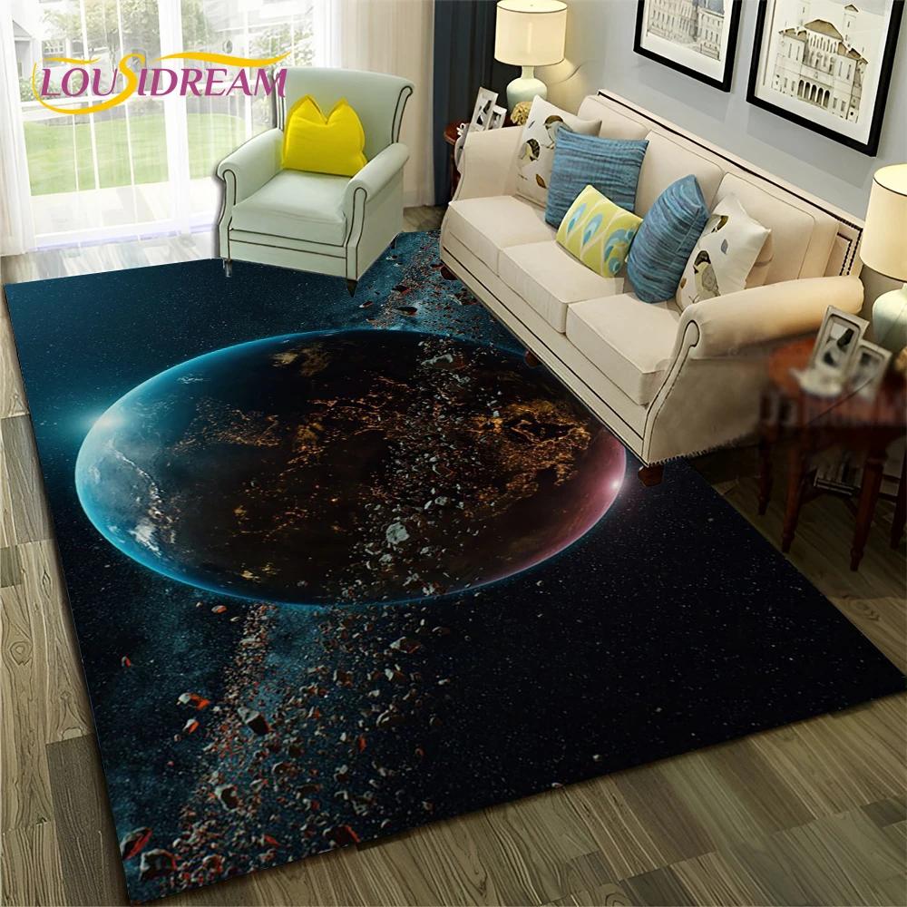 Galaxy Planet Star 3D Univers Weltraum Teppich Teppich für Zuhause Wohnzimmer Schlafzimmer Sofa Fußmatte Dekor,Kinderbereich Teppich Rutschfeste Bodenmatte
